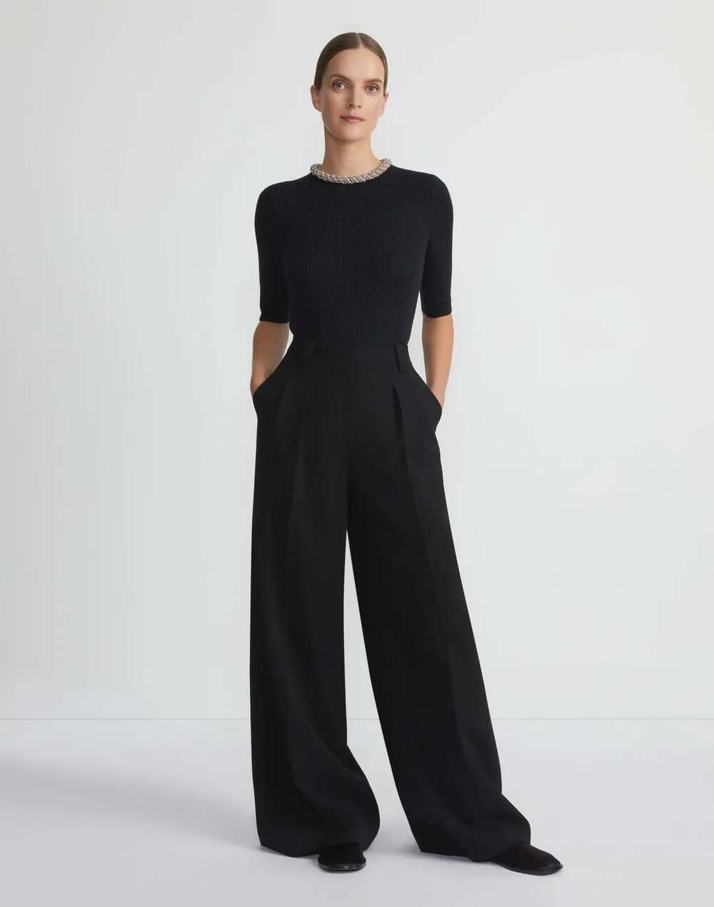 Lafayette 148 New York RESPONSIBLE FINESSE CREPE WYATT WIDE LEG PANT size 8